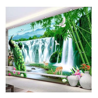 China KOMNNI 3d wallpaper Chinese style peacock landscape waterfall wallpaper bedroom modern living room mural custom home decor for sale