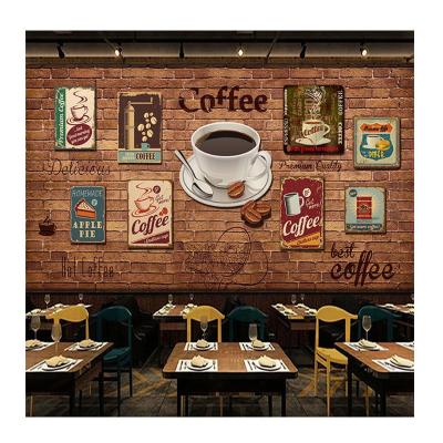 China Europe and America Retro Nostalgia Retro Coffee Shop Icons Red Brick Cafe Restaurant Cafe Restaurant Modern Industrial Decor Wallpaper for sale