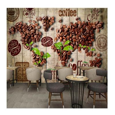 China Modern Nostalgic Bean World Map Wallpaper Industrial Cafe Restaurant Retro Cafe Restaurant Background Wall Mural for sale