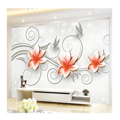 China Modern KOMNNI European and American flowers TV Sofa Background Wall Stickers Custom beautiful butterfly any size 3d wallpaper mural for sale