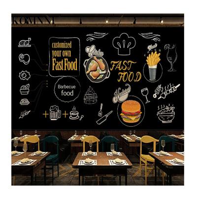 China Black Modern Western Background Restaurant Fast Food Hamburger Bread KOMNNI 3D Wallpaper Self-adhesive Snack Bar Wallpaper Mural for sale