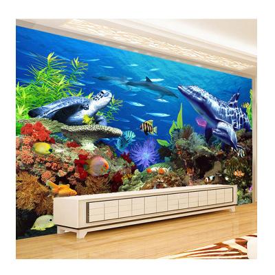 China KOMNNI World Peel and Stick Wall Ocean Dolphin Wall Painting Living Room Kids Room Decor Modern Stereo Underwater Mural Wallpaper for sale