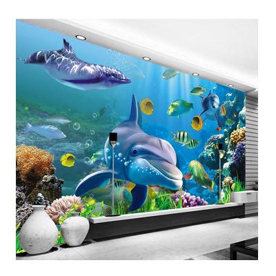 China KOMNNI Modern Custom Self Adhesive 3D Wallpaper For Kids Room Living Room Underwater World Ocean Coral Dolphin Fish Mural Wallpaper for sale