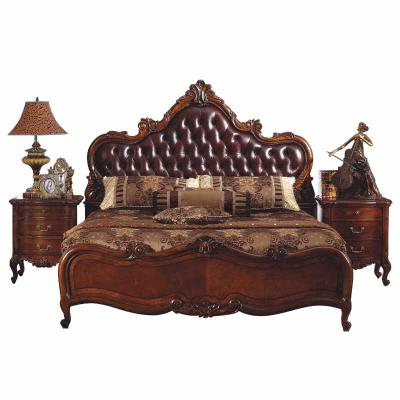 China Solid Wood Carved Luxurious Wooden Frame Structure And Leather Finished Double Bed With Carving For Bedroom Furniture Sets B-268 for sale