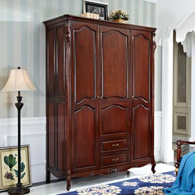 China American Classic Cutout Luxury Wardrobe Style Bedroom Furniture Solid Wood 3 Doors Storage Wardrobe I366 for sale