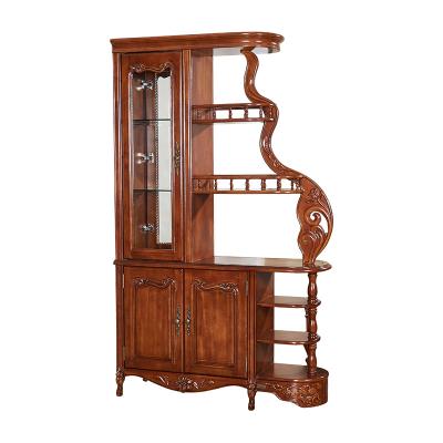 China Large Storage Space American Classical Style Porch Cabinet Wine Wood Carved Display Cabinet For Living Room Furniture V431 for sale