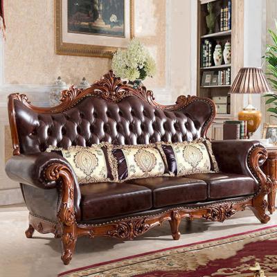 China American Antique Style Solid Sofa Luxury Genuine Genuine Leather Wooden Sectional Living Room Sofas N318 for sale