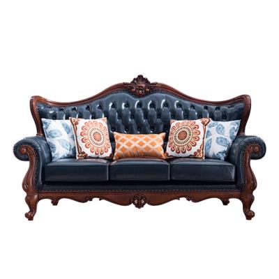 China Solid Wood Hand Carved American Classic Style N-279 Wood Living Room Furniture Leather Sofa for sale