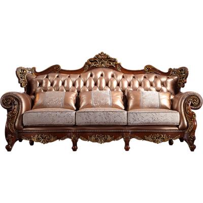 China N235F Furniture Solid Wood Sofa Set European Classic Leather Hand-carved American Luxury Sofa for sale