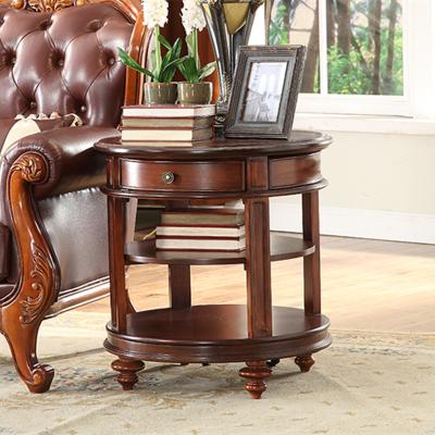 China Round Shape American Style Luxury Antique Carved Wooden Corner Table Furniture Living Room X220 for sale