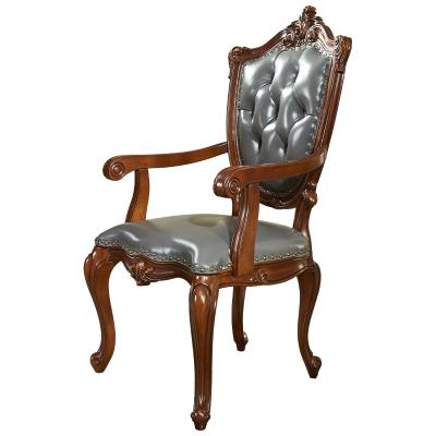 China Comfortable American Classic Solid Wood Style Genuine Leather Dining Chair For Dining Room AB363 for sale