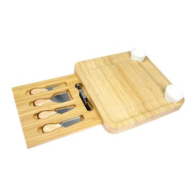 China Sustainable Bamboo Cheese and Charcuterie Board Knife Set Board With Slide Out Drawer Serving Tray For Cheese for sale