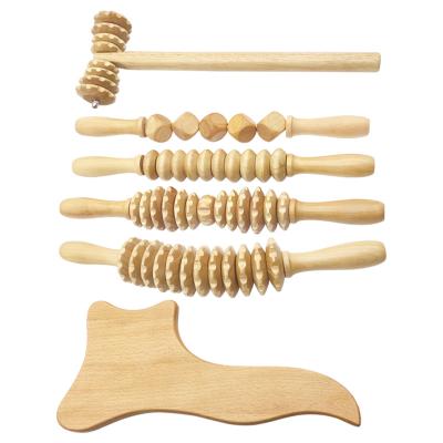 China Body Wood Massage Tools Handheld Muscle Release Roller Body Massager Tool Kit For Maderoterapia for sale