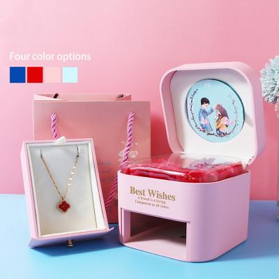 China Amazon Hot Sale Modern Custom Made Valentine's Day Preserved Roses Jewelry Box Ring Necklace Jewelry Display Lipstick Storage Case for sale