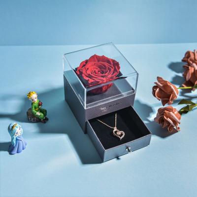 China Amazon Hot Sale Modern Customized Valentine's Day Gift Box Preserved Roses Plastic Jewelry Box Ring Necklace Lipstick Jewelry Packaging Box for sale