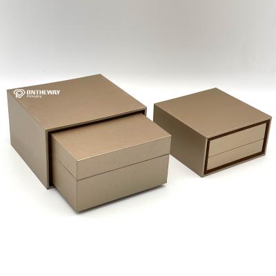 China Wholesale Luxury Custom Cardboard+plastic+velvet Logo Small Thick Cardboard Packed Gold Jewelry Box With Sponge Set Box Ring Packaging Box for sale