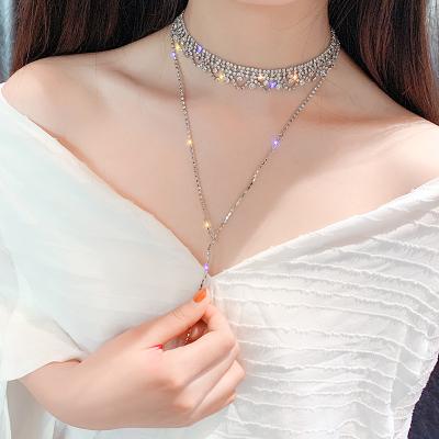 China New Fashion Environmentally Friendly Micro-diamond Necklace Geometric Multi Layer Chain Necklace for sale