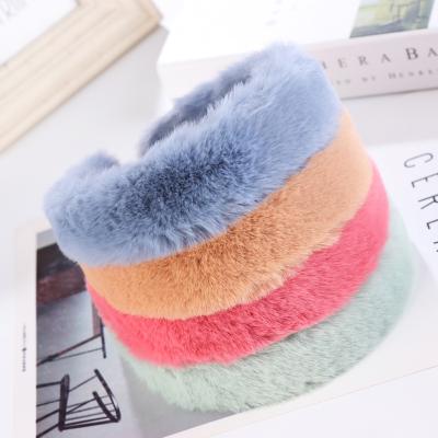 China New Popular Plush Hair Band With Wide Side Fashion Ins Headband Solid Color Net Red Hairy Hairband For Girls for sale