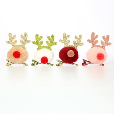 China New Christmas Antler Headdress Hair Clip Plush Snow Ball Hair Clip Fashionable Deer Kids Decorative Hairpin for sale