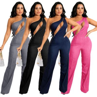 China High Quality Ladies Shoulder Overalls Summer Sleeveless Zipper Breathable One Sexy Plus Size Long Daily Wear Rompers for sale