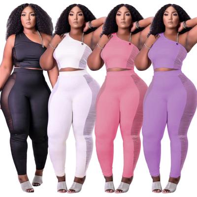 China Anti-wrinkle Logo Wholesale Ladies Custom Made Anti-wrinkle 2 PCS Teams Patchwork Vest Long Pants Plus Size Summer Women Two Piece Set for sale