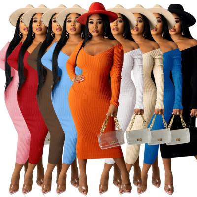 China 2021 Classic W2 Ribbed Midi Bodycon Breathable Backless Women Dresses Long Winter Boutique Ladies Casual Dress for sale