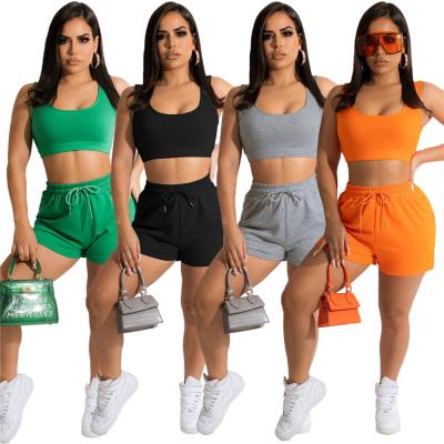 China Good Quality QUICK DRY QUICK DRY Summer Sleeveless Crop Tops Solid Color Shorts Women Active Wear Sets Two Piece Suit for sale