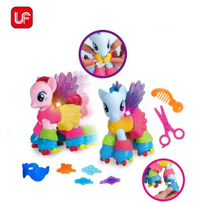 China Eco-friendly Cartoon Toy Nice Gift For Girl PVC Horse Beauty Horse With Light And Music Latex Horse Toys for sale