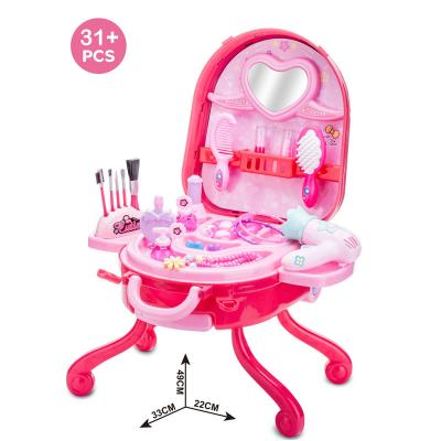 China Girl Make Up Table Portable Alloy Suitcase Kids Cosmetic Toys Beauty Set Dressing Table Toys 33*22*49 cm for sale