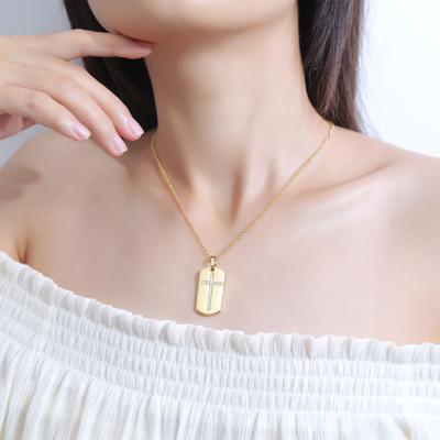 China Vintage Free Sample Custom Fashion Rectangle 14k Gold Necklace Brass Pendant Hip Hop Cross Pendant for sale