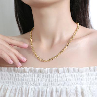 China Vintage 22 Inches 14k Gold Plated Cuban Link Jewelry Unisex Chain Necklace for sale