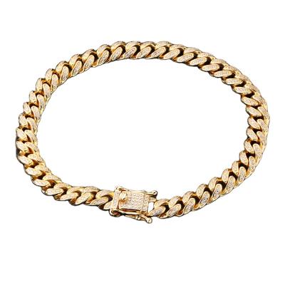 China New Hiphop Fashion 925 Sterling Silver High Quality Bling Plated Cuban Link Bracelet Iced Out Cuban Chain for sale