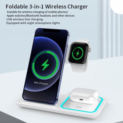 Chine 3 dans 1 15W pliant la double lampe de l'atmosphère de bobine de chargeur sans fil à vendre