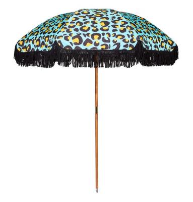 China Casual Beach Umbrella Tassel With Aluminum Pole, Wooden Pole Beach Umbrella With Tassel for sale