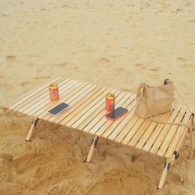 China Contemporary Wholesale Wooden Outdoor Family Roll Egg BBQ Table Folding Factory Factory Portable Beach Picnic Table // for sale