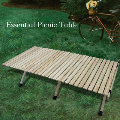 China Contemporary Outdoor Family Lightweight Portable Roll Up Beech Wood Bamboo Folding Table For Outdoor Beach Picnic Camping BBQ for sale