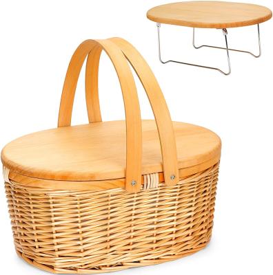 China Customized Viable Size Color OEM Wicker Set Round With Lid Insulated Portable Picnic Basket Picnic Wine Table for sale