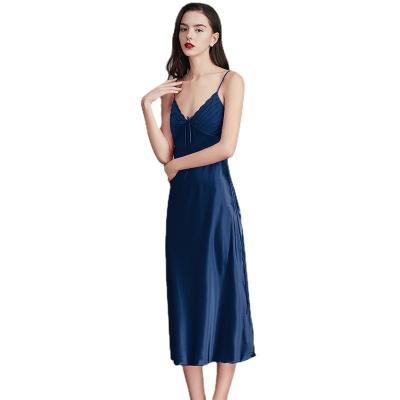 China 2023 Women's Breathable Sexy Deep V Back Sleepwear For Women Nightgown Satin Sleep Dress Spaghetti Straps Night Split Dress for sale