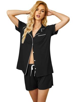 China 2023 Hot Style Women Comfortable Short Sleeve Sleepwear Button Down Loungewear Summer Soft Pajamas Shorts Knitted Pajamas Set Digital Printing for sale