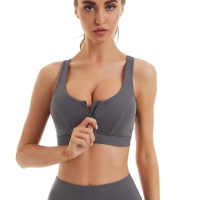 China Breathable Zipper Front Sports Bra Plus Size, Workout Yoga Women's Racerback Bra With Removable Padded Wireless Bra OEM.ODM Designs for sale