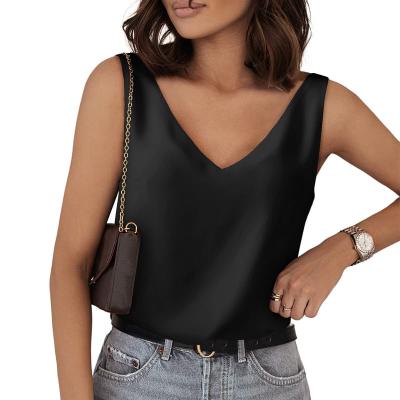 China QUICK DRY Satin Sleeveless Blouse Summer Tops Camisole Shirts Basic V-Neck Silk For Women S-XXL Shorts 100% Polyester Chiffon Knitted for sale