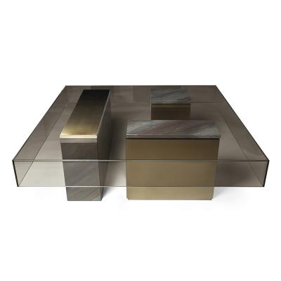 China Stainless Steel Modern Base Coffee Table Top Tempered Glass Marble Top Center Tables Leisure Living Room Furniture for sale