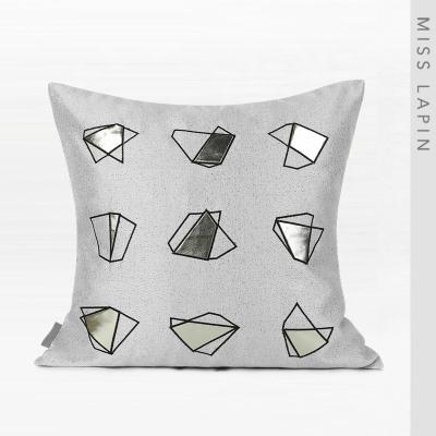 China Designer Decorative Style Throw Pillow Cover Gray PU Geometric Applique Embroidered Luxury White Cushion Covers Decorative for sale