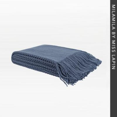 China Small PORTABLE High Quality Throw Blanket 49” Deep Blue Luxury Woven x67 Polyester Blanket With Tassels for sale