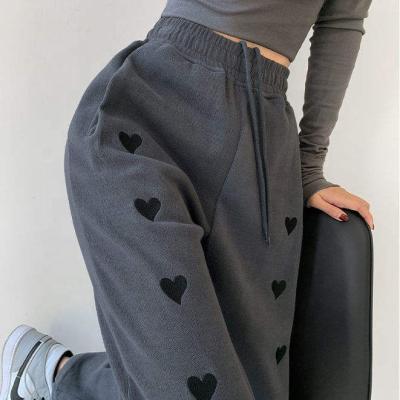 China 2023 Breathable Loose Casual Straight Wide Leg Pants High Waist News Love Spring Sports Drawstring Embroidered Women Pants Women for sale