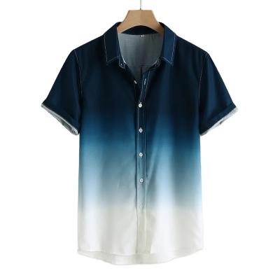 China Custom Printed Shirt Gradient Color Sublimation Printed Hawaiian Shirt Manufacturer Men's Clothing Unisex Cool Slim Beach Shirt for sale