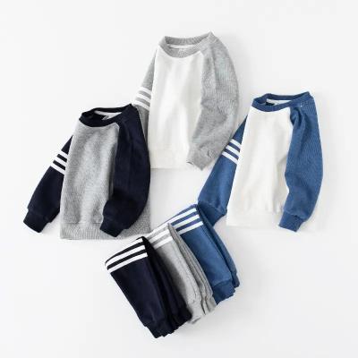 China Chinese Style Kids Clothing Wholesale Boys Striped Long Sleeve Sweatshirt Pants Casual Two Piece Set Children's Hoodie Set for sale