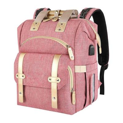 China With Custom Design USB Trolley Sturdy Nappy Bag New Backpack Baby Diaper Travel Mum Multifunctional Waterproof Bags for sale