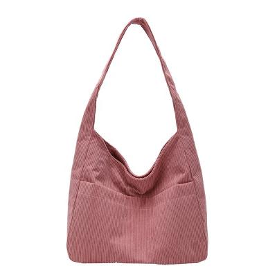 China Custom Style Student School Women Girl Casual Corduroy Tote Bag Shoulder Cord Purse Eco-Friendly Reusable With Inside Pocket For Work Shopping for sale