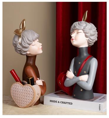 China Modern Cute Character Model Resin Sculpture Girl Interior Decorations Pen Holder Bedroom Decoration Modern Nordic Home for sale